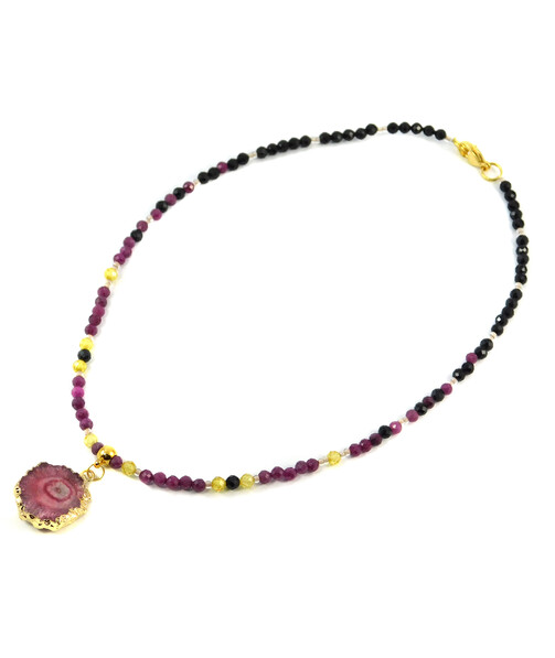 Exclusive necklace "Hipster" Ruby face, Zircon face, Tourmaline face, Druze