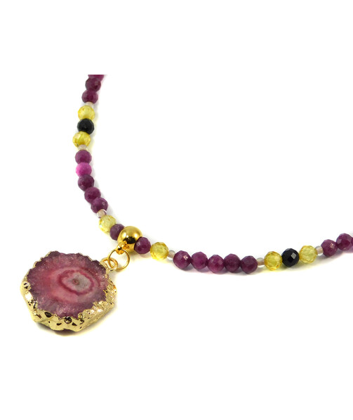 Exclusive necklace "Hipster" Ruby face, Zircon face, Tourmaline face, Druze