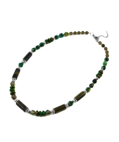 Exclusive necklace "Green pearl" Hawk's eye, Topaz, Jasper, Tiger's eye