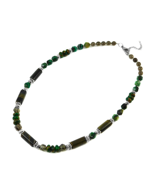 Exclusive necklace "Green pearl" Hawk's eye, Topaz, Jasper, Tiger's eye