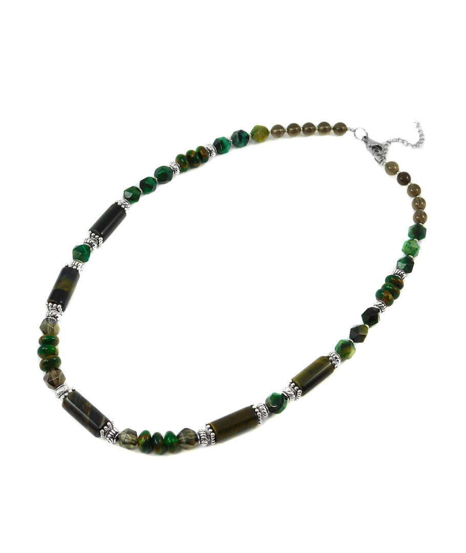 Exclusive necklace "Green pearl" Hawk's eye, Topaz, Jasper, Tiger's eye