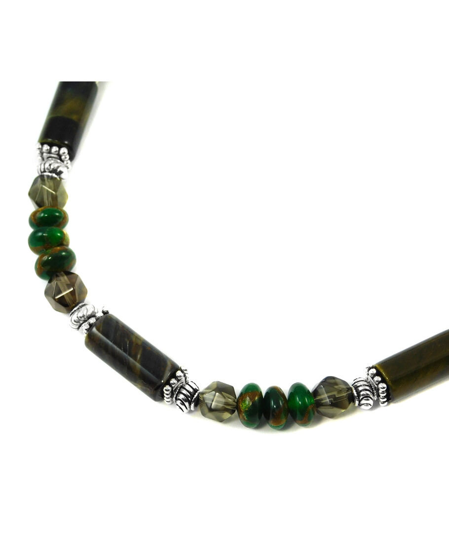 Exclusive necklace "Green pearl" Hawk's eye, Topaz, Jasper, Tiger's eye