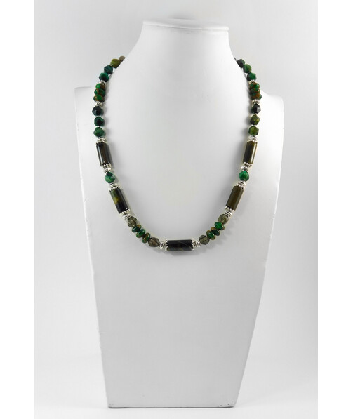 Exclusive necklace "Green pearl" Hawk's eye, Topaz, Jasper, Tiger's eye