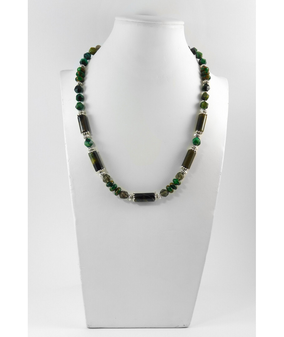 Exclusive necklace "Green pearl" Hawk's eye, Topaz, Jasper, Tiger's eye