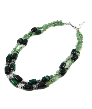 Exclusive necklace "Natural grace" Agate barrel, jade crumb, 2 rows