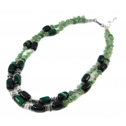Exclusive necklace "Natural grace" Agate barrel, jade crumb, 2 rows
