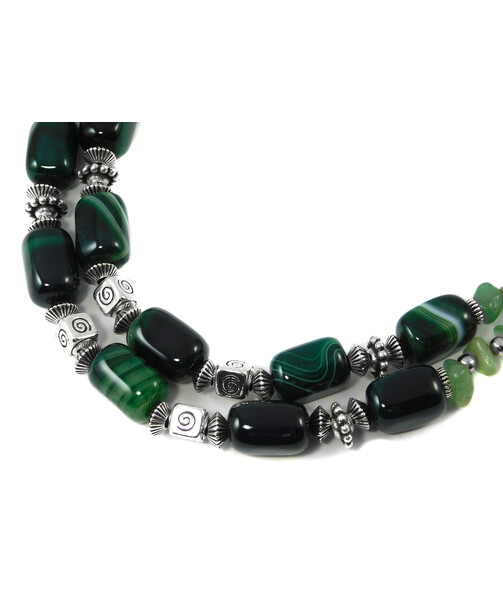 Exclusive necklace "Natural grace" Agate barrel, jade crumb, 2 rows