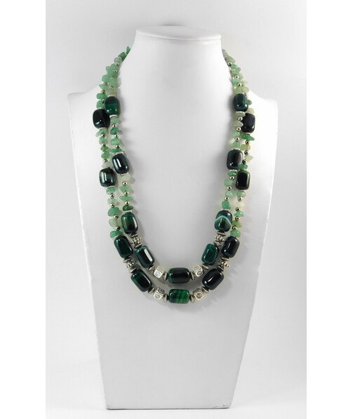 Exclusive necklace "Natural grace" Agate barrel, jade crumb, 2 rows