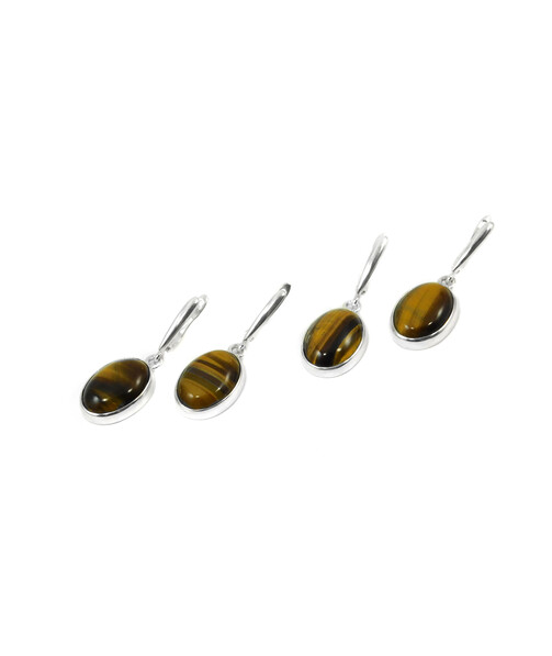 Tiger's eye earrings, silver