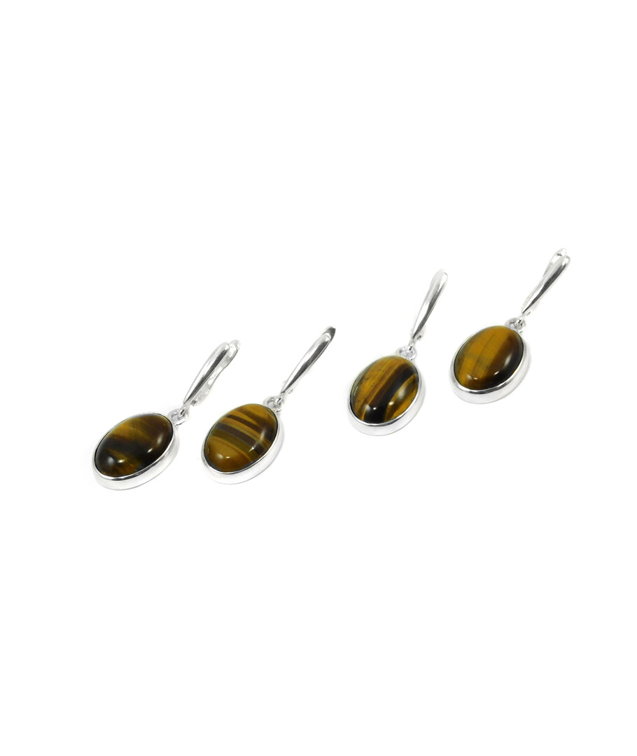 Tiger's eye earrings, silver