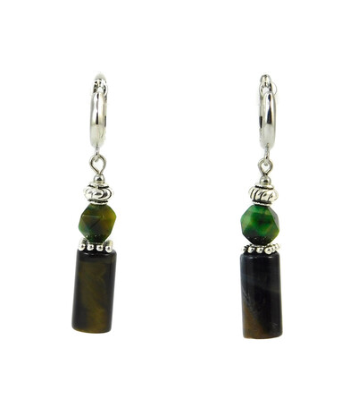 Exclusive earrings "Green pearl" Hawk's eys, Tiger's eye multifaceted