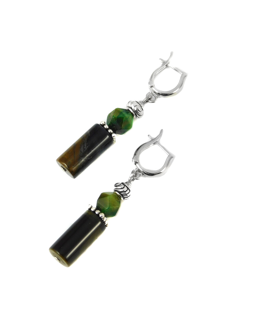 Exclusive earrings "Green pearl" Hawk's eys, Tiger's eye multifaceted