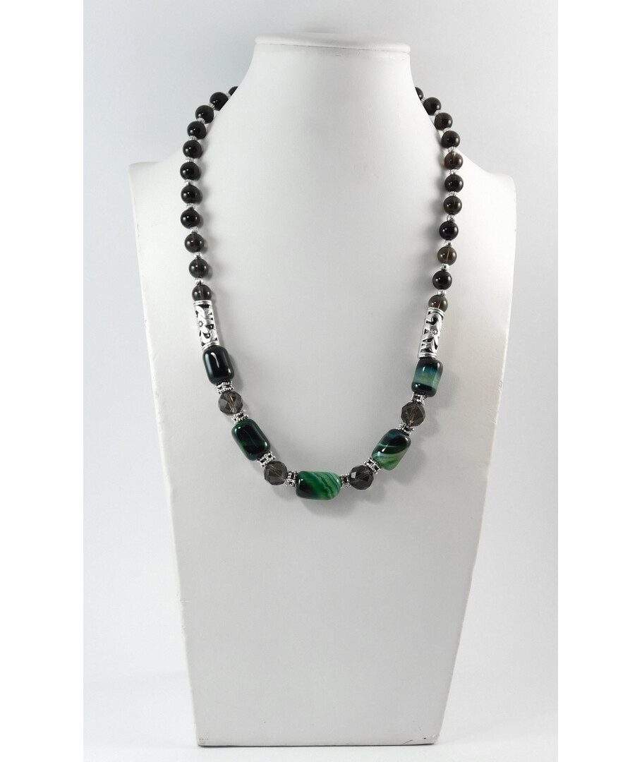 Exclusive necklace "Heart of nature" Agate barrel, Topaz, facet