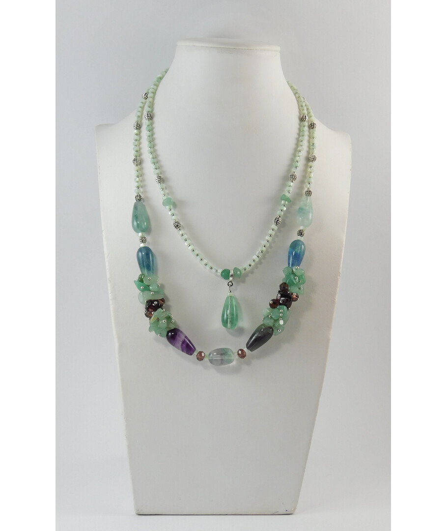 Exclusive necklace "The Temptation of Green" Fluorite drop, galotvka, Mother-of-pearl rondel, Jade, crumb face