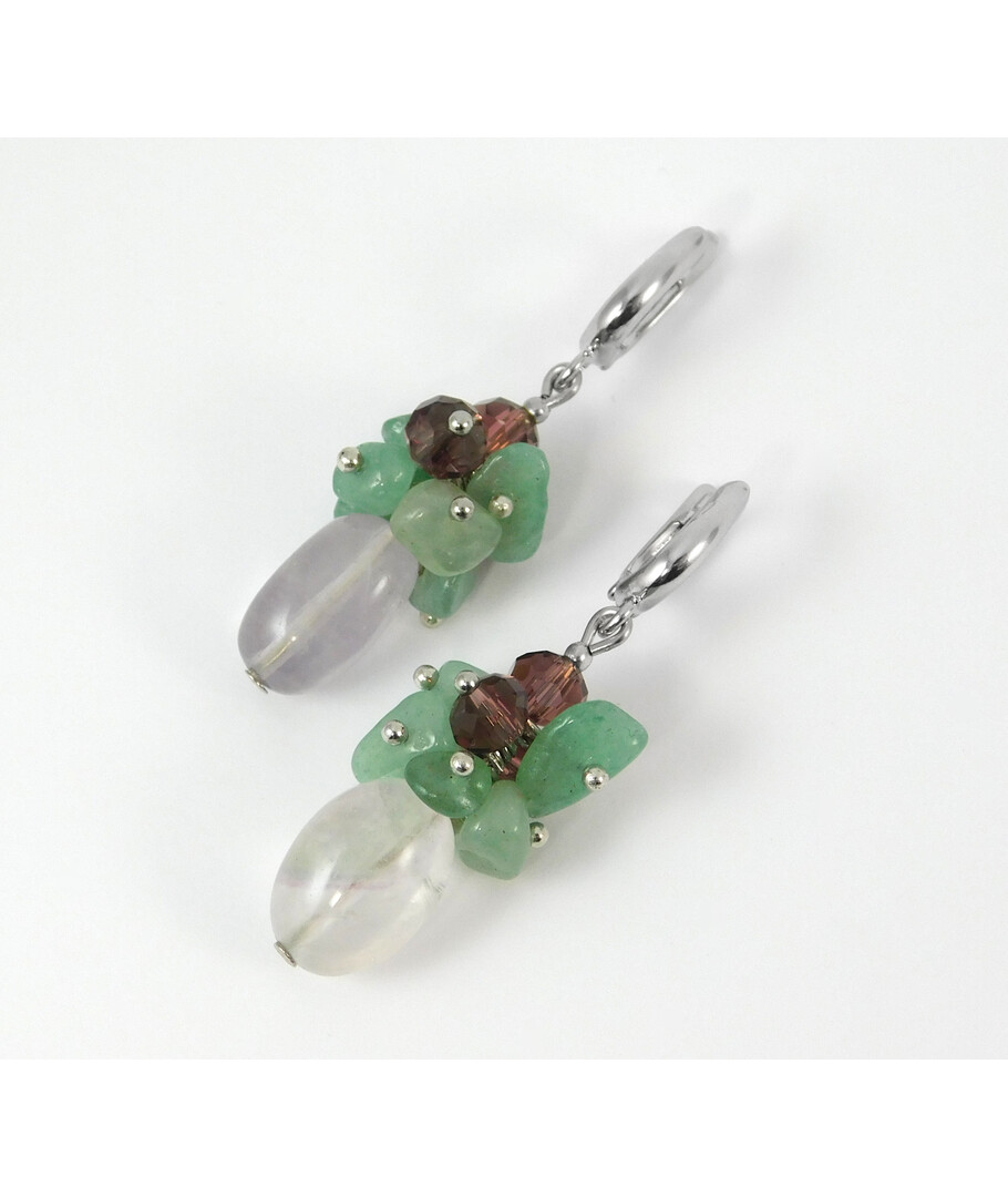 Exclusive earrings "The Temptation of Green" Fluorite sliver, Jade crumb