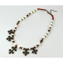 Exclusive necklace "Ice passion" Mother-of-pearl barrel, Agate, Coral rondel