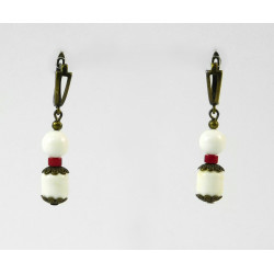Exclusive earrings "Ice passion" Mother-of-pearl barrel, Agate, Coral rondel