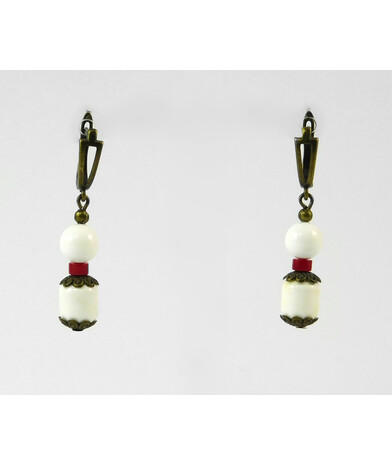 Exclusive earrings "Ice passion" Mother-of-pearl barrel, Agate, Coral rondel