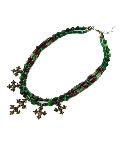 Exclusive necklace "Oasis of Peace" Seraphinite cut, Chrysoprase rondel, Jasper rondel, Tiger's eye