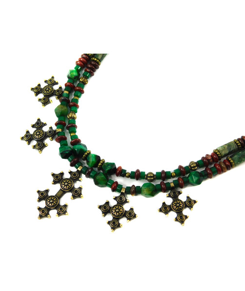 Exclusive necklace "Oasis of Peace" Seraphinite cut, Chrysoprase rondel, Jasper rondel, Tiger's eye