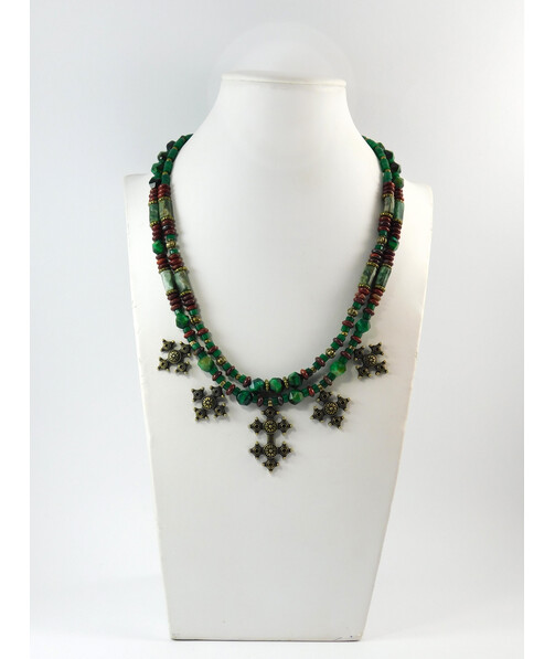 Exclusive necklace "Oasis of Peace" Seraphinite cut, Chrysoprase rondel, Jasper rondel, Tiger's eye