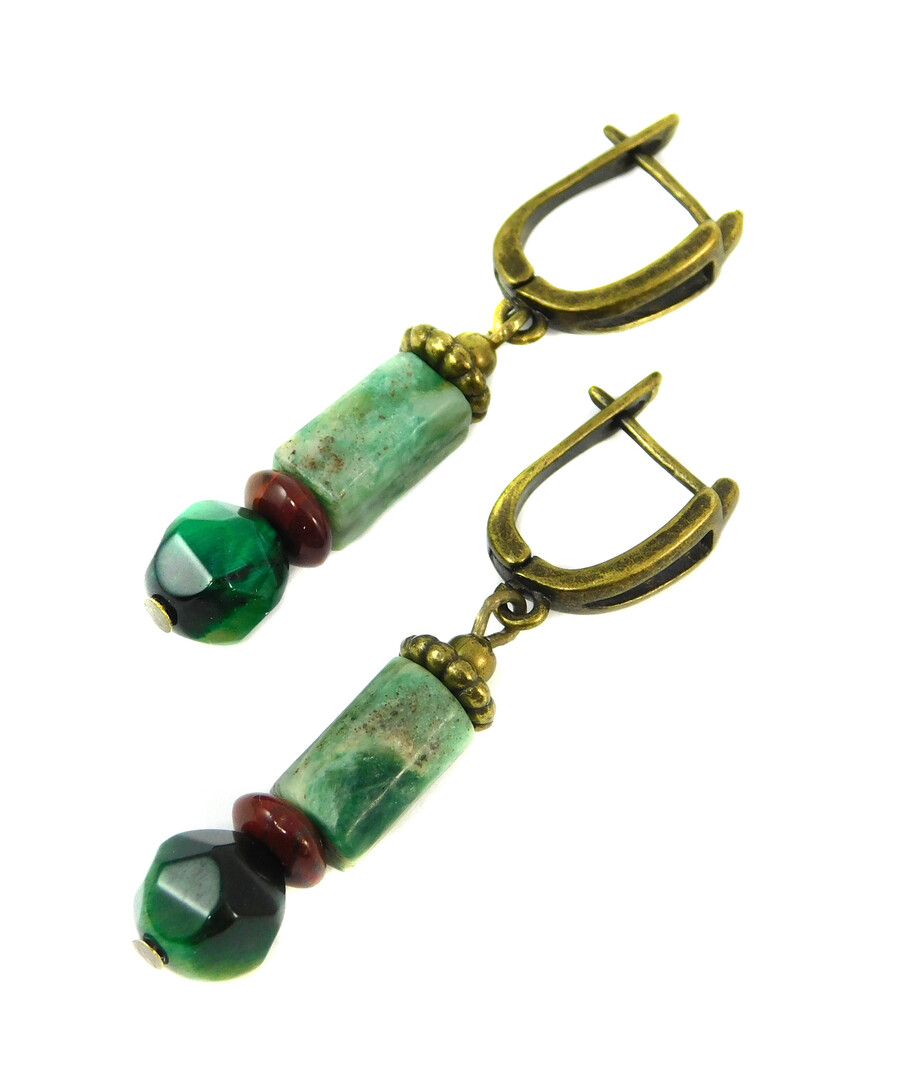 Exclusive earrings "Oasis of peace" Seraphinite log, Jasper rondel, Tiger's eye