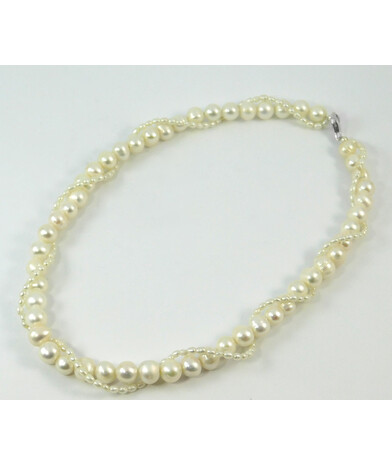 Exclusive necklace "Sea Goddess" Pearls, rice, silver