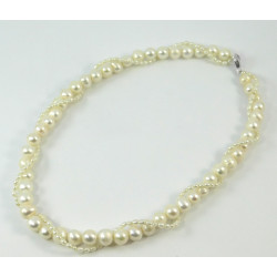 Exclusive necklace "Sea Goddess" Pearls, rice, silver
