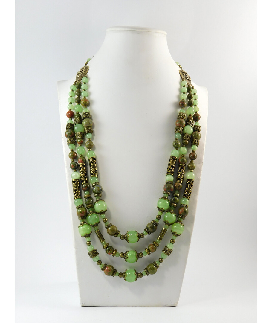 Exclusive necklace "Rhapsody" Onyx, Jasper, 3 rows