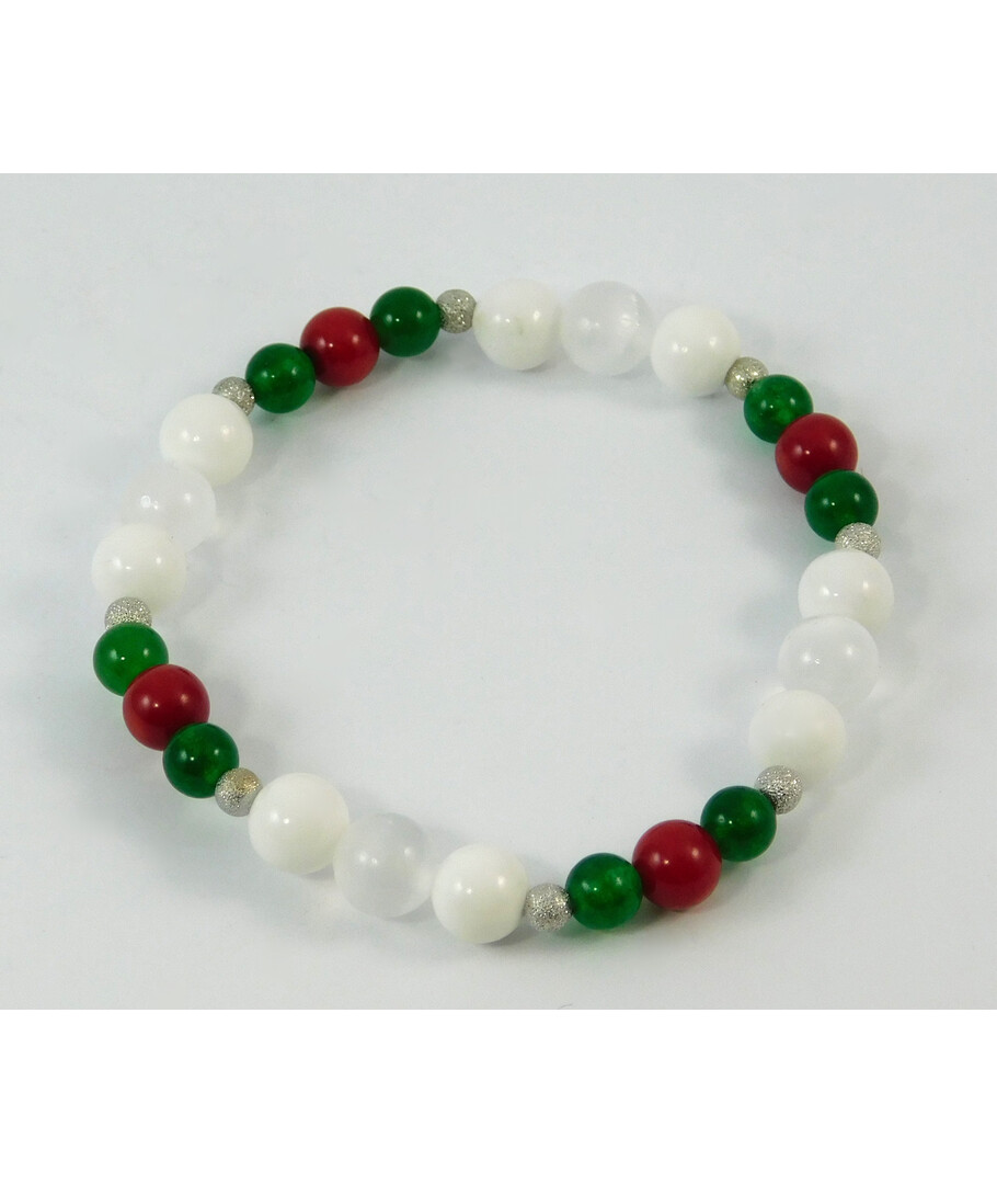 Exclusive bracelet "New Year's Toy" Selenite, White Agate, Coral, Chrysoprase