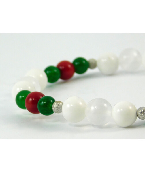 Exclusive bracelet "New Year's Toy" Selenite, White Agate, Coral, Chrysoprase