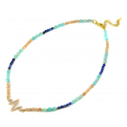 Ekskluzywny naszyjnik "Zorya" Twarz kostki amazonitowej, lapis lazuli, kamień słoneczny
