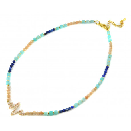 Ekskluzywny naszyjnik "Zorya" Twarz kostki amazonitowej, lapis lazuli, kamień słoneczny