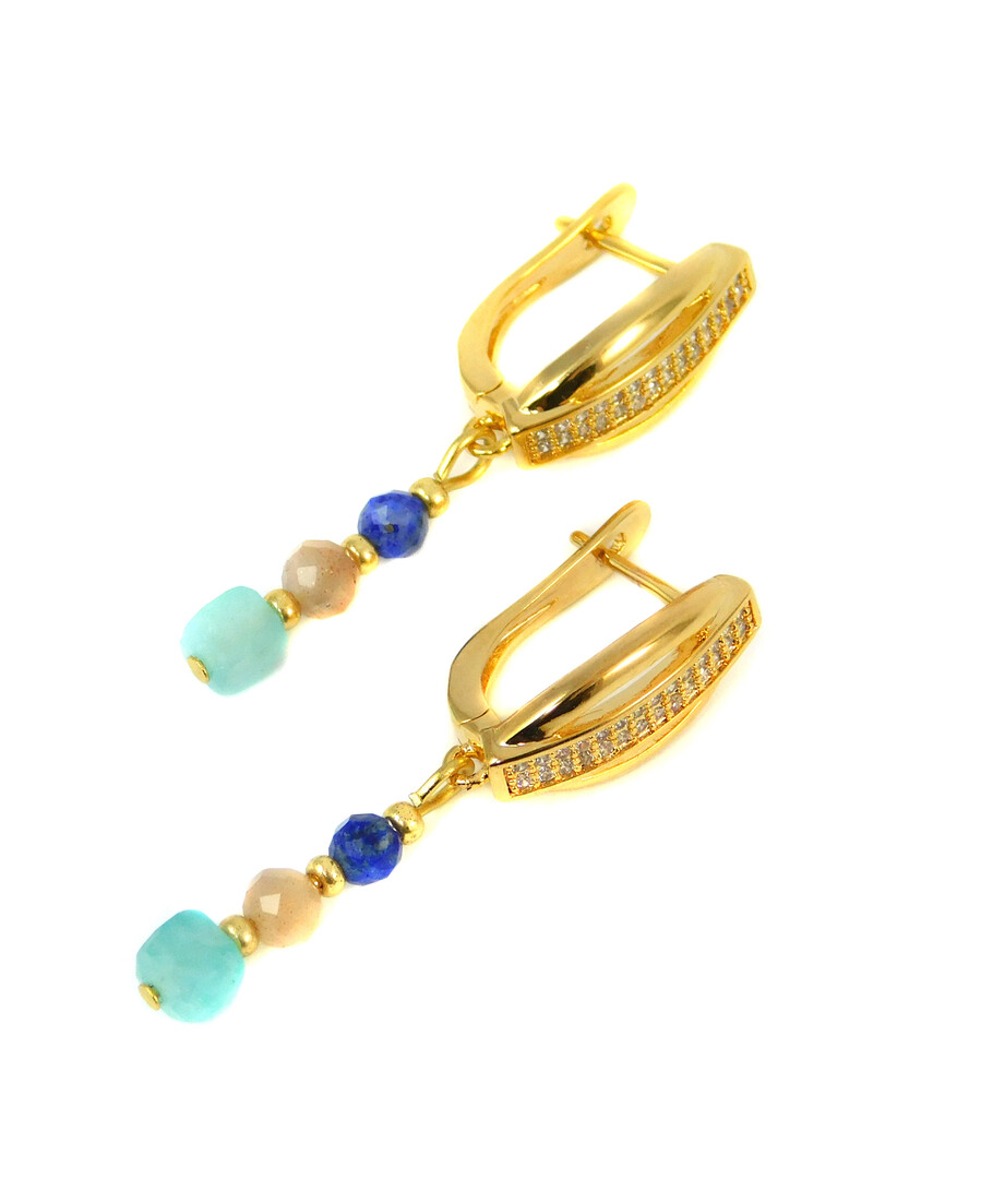 Exclusive earrings "Zorya" Amazonite cube face, Lapis lazuli, Sun stone