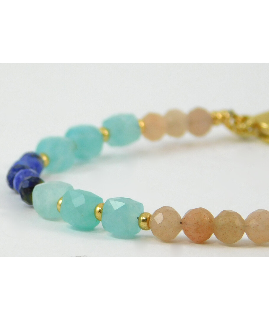 Exclusive bracelet "Zorya" Amazonite faceted cube, Lapis lazuli, Sun stone