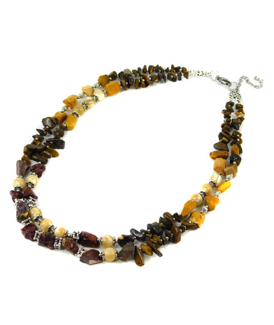 Exclusive necklace "Stone prose" Mother-of-pearl Jasper cut, Tiger's eye crumb, 2-row