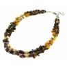 Exclusive necklace "Stone prose" Mother-of-pearl Jasper cut, Tiger's eye crumb, 2-row