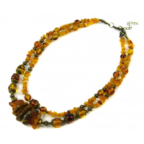 Exclusive necklace "Rocks of Dovbush" Amber cut, layer, crumb, 2 rows