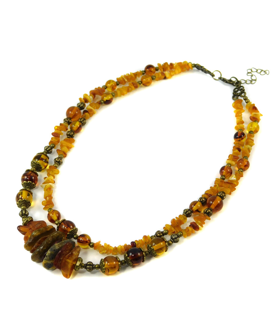 Exclusive necklace "Rocks of Dovbush" Amber cut, layer, crumb, 2 rows