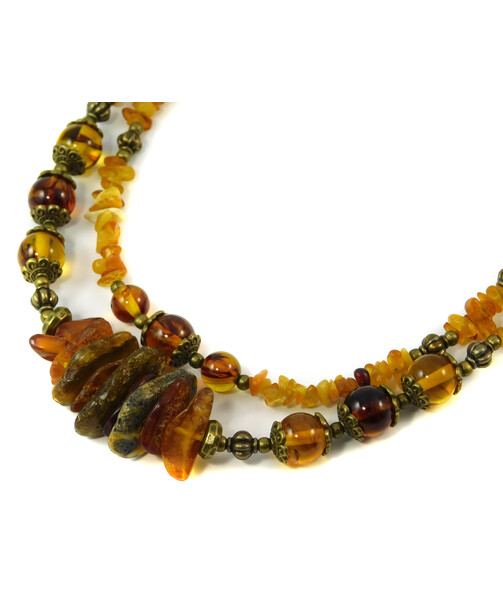 Exclusive necklace "Rocks of Dovbush" Amber cut, layer, crumb, 2 rows