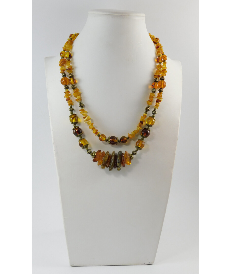 Exclusive necklace "Rocks of Dovbush" Amber cut, layer, crumb, 2 rows