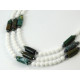 Exclusive necklace "Juniper" White agate, Barrel jasper, Hematite cube, 3 rows