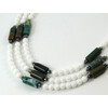 Exclusive necklace &quot;Juniper&quot; White agate, Barrel jasper, Hematite cube, 3 rows