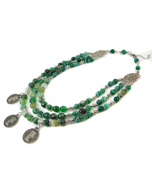 Exclusive necklace "Dokia" Agate, 3 rows