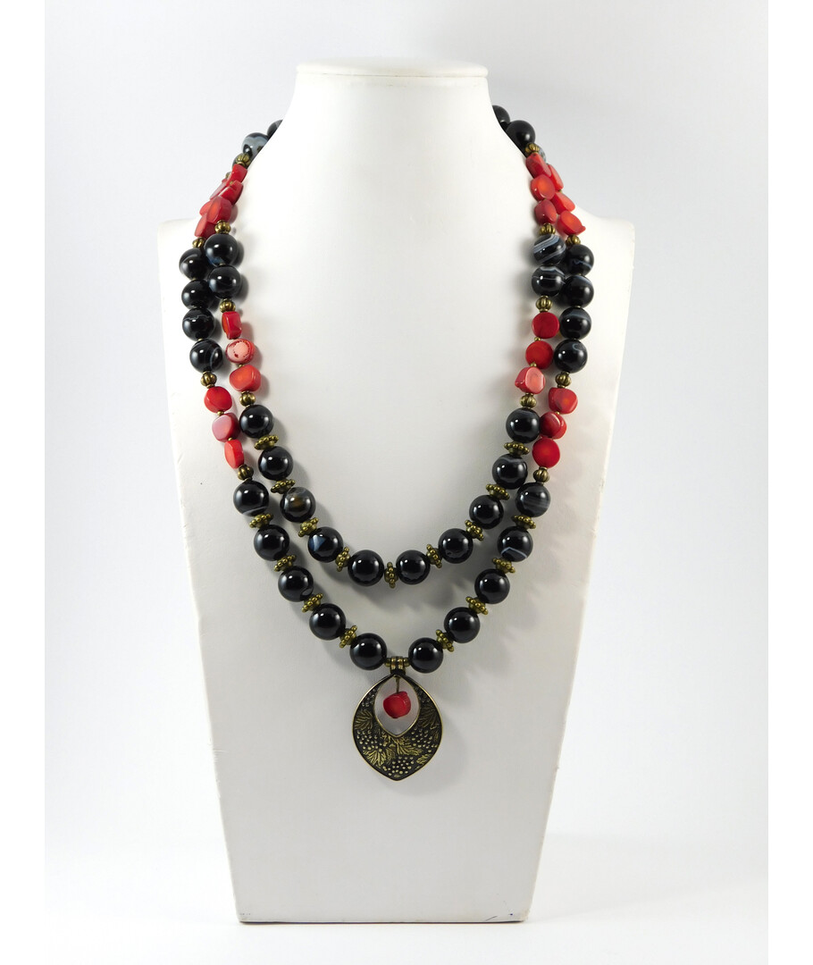 Exclusive necklace "Trya 2" agate+coral