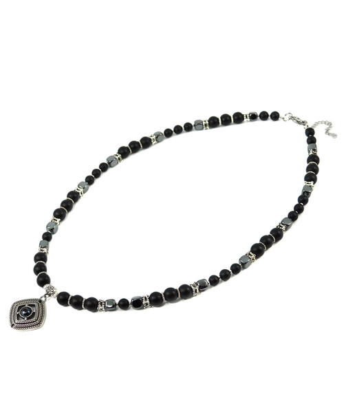 Necklace "Metallic shine" Shungite, Hematite