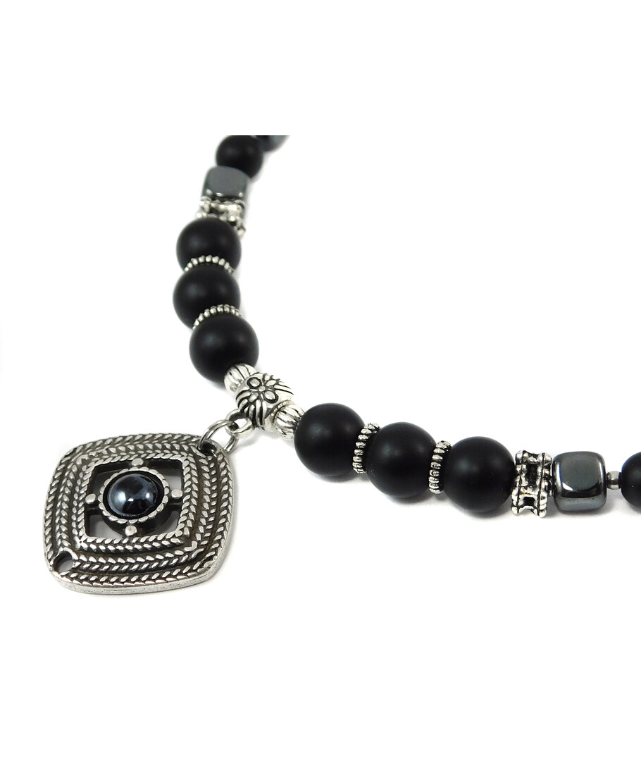 Necklace "Metallic shine" Shungite, Hematite