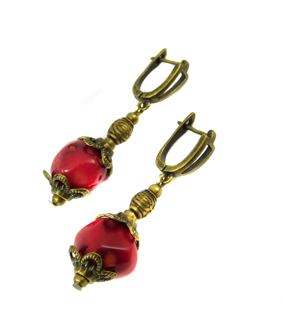 Earrings "Anisia", Coral on a corner