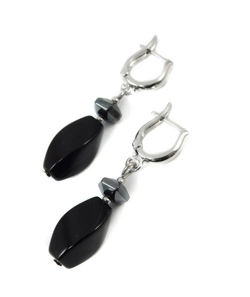 Earrings "Flow of time" Agate, Hematite