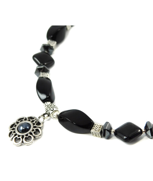 Necklace "Flow of time" Agate, Hematite